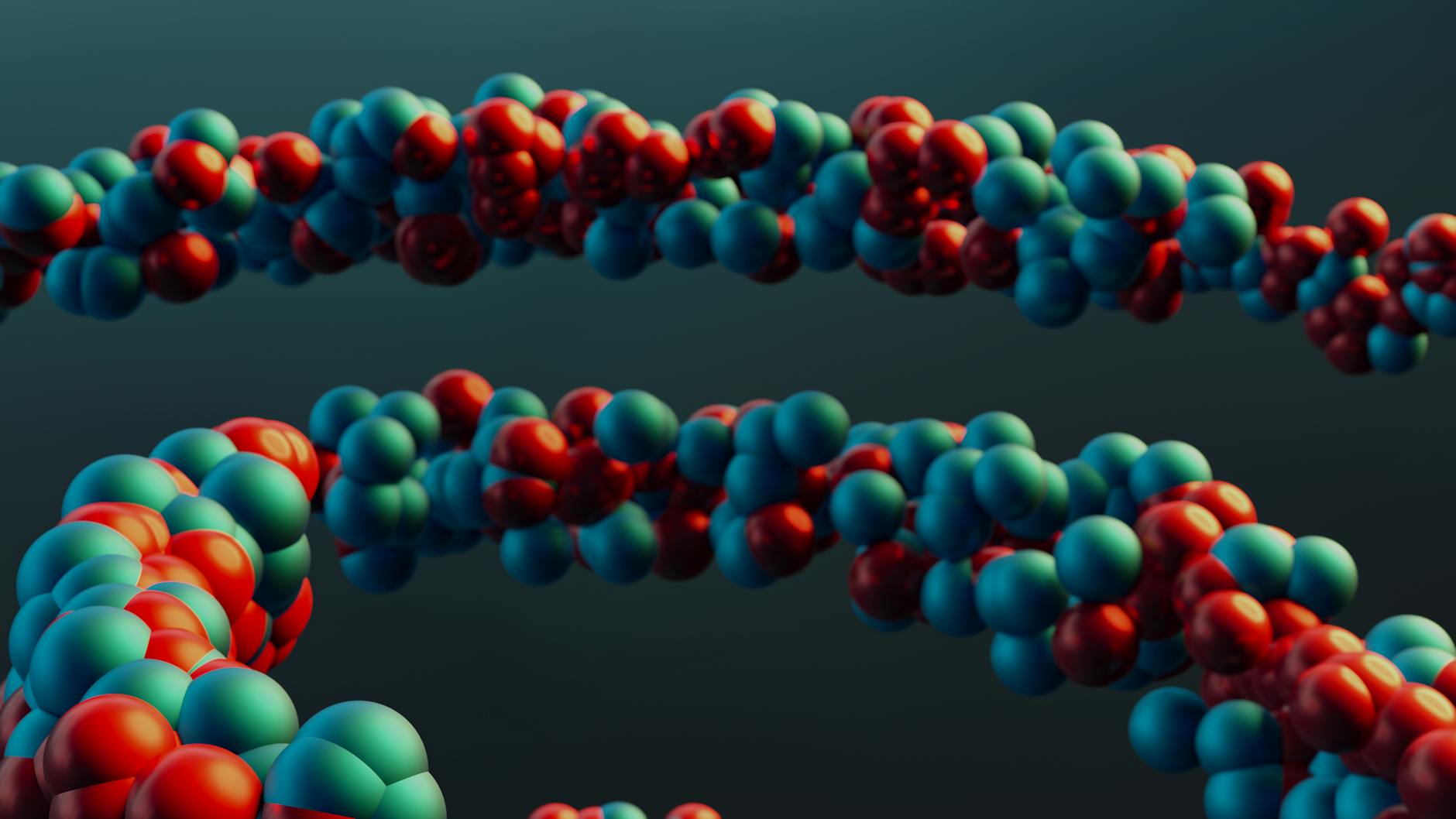 Closeup of a colorful molecular model illustrating abstract scientific concepts