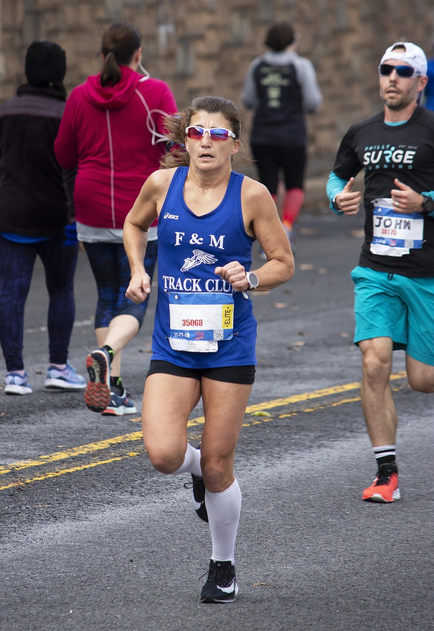 Marathon runner mid-race on a city course
